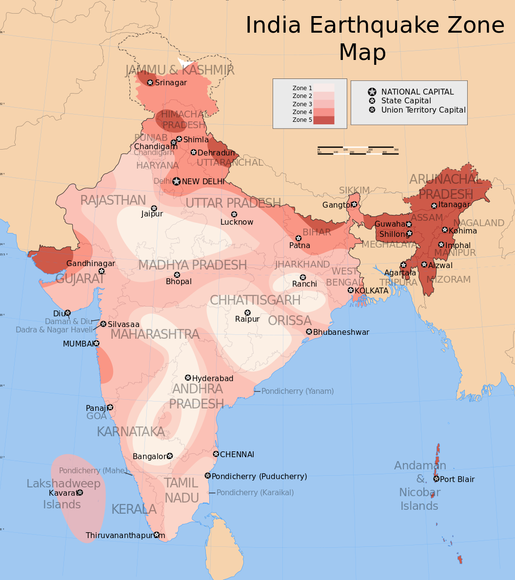 India earthquake zone map english version