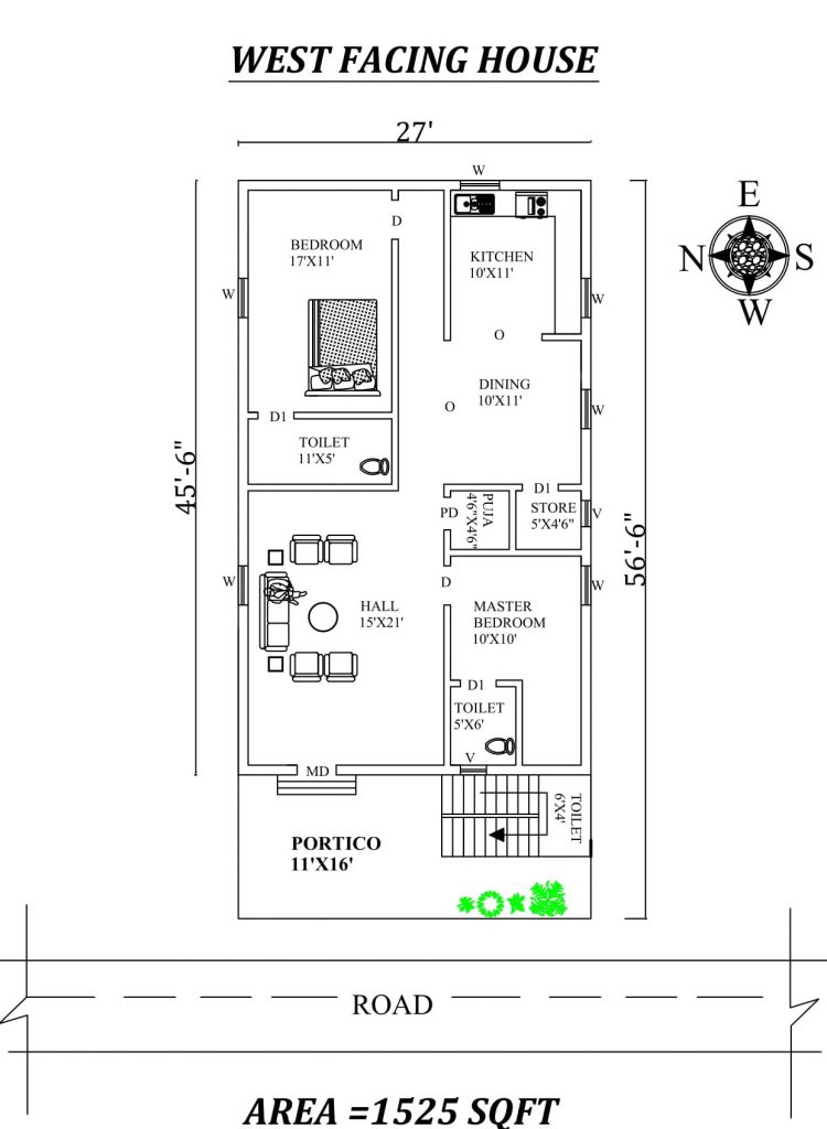 27'X56'6" Marvelous 2bhk West facing House Plan 