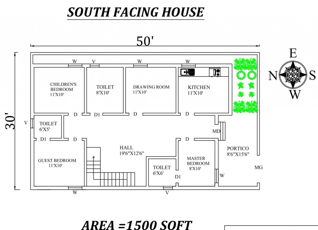 50'x30' Amazing South Facing 3BHK Houseplan