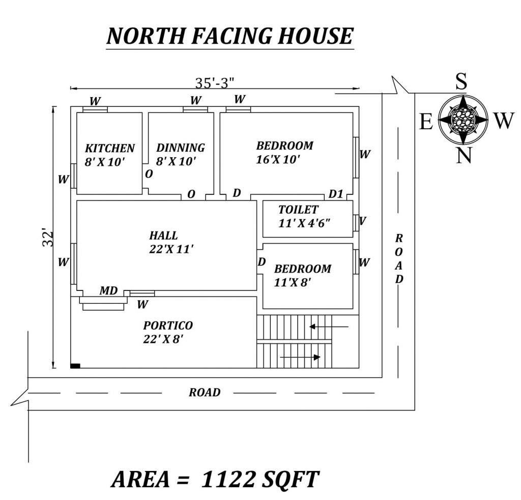35'x32' Perfect 2BHK North Facing House Plan 